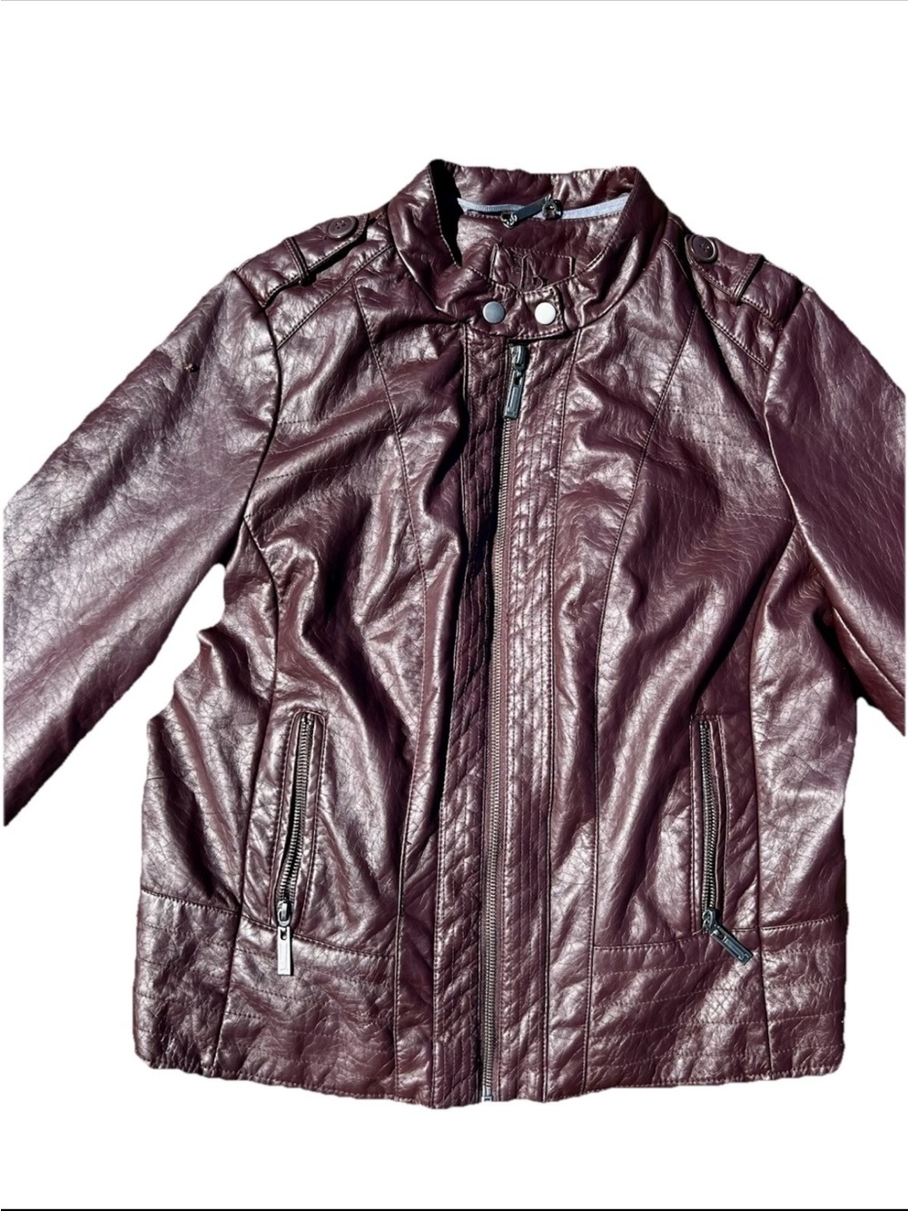L2 girl Vegan Leather Bomber Jacket Maroon XL Zipper Mid-Length